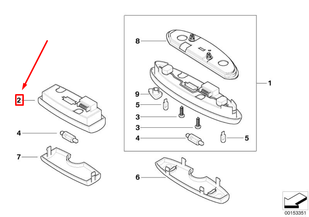 new mini cooper r50, r53 center interior light 6963228 63316963228 original