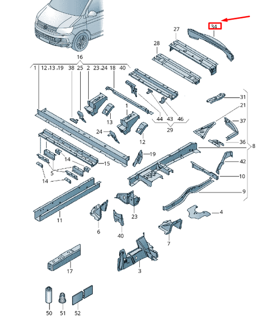 new vw transporter vi t6 rear end cross member 7h0803703 original