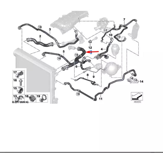 NEW BMW X3 G01 RIGHT WATER RADIATOR HOSE 17127535560 ORIGINAL