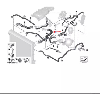 NEW BMW X3 G01 RIGHT WATER RADIATOR HOSE 17127535560 ORIGINAL