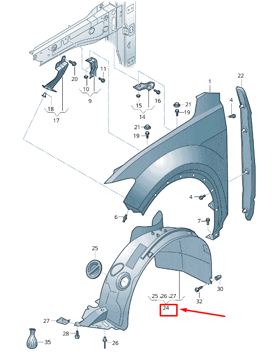new vw t-roc a1 front right inner fender lining 2ga809958e original