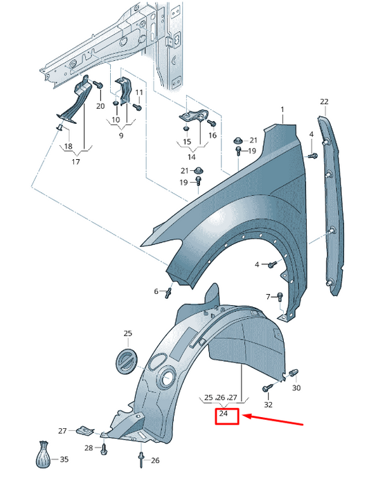 new vw t-roc a1 front right inner fender lining 2ga809958e original