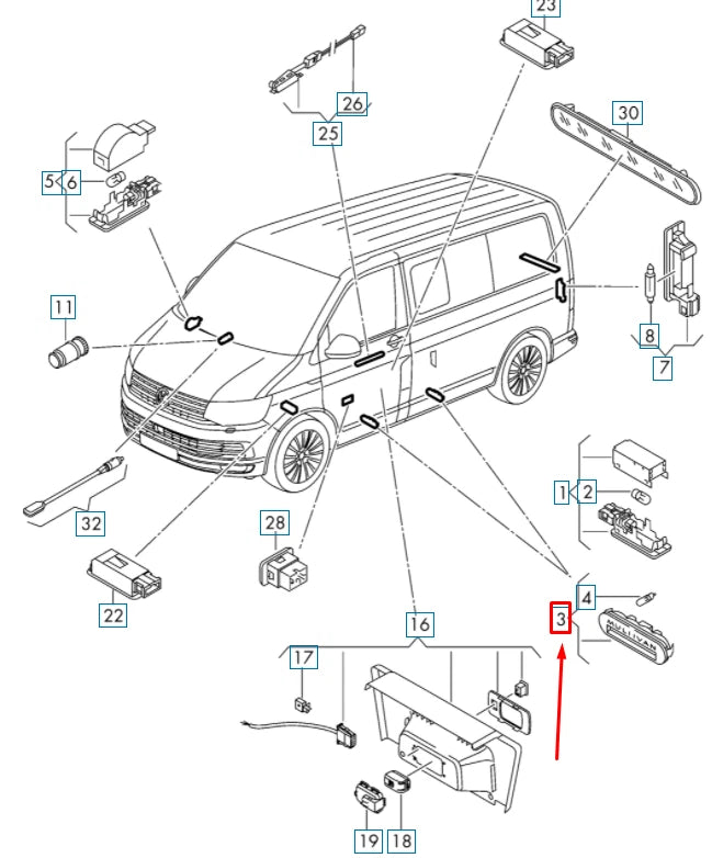 NEW VOLKSWAGEN TRANSPORTER T6 ENTRY STEP LIGHT 7E5947415AK72A ORIGINAL