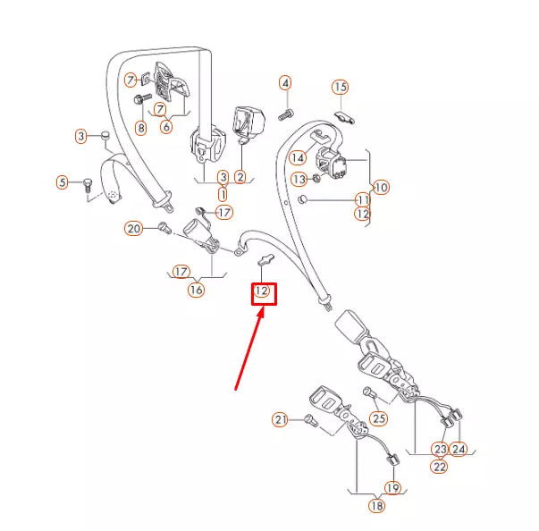 NEW AUDI A1 8X REAR THREE-POINT SAFETY BELT CENTER STRAP 8F0857836 ORIGINAL