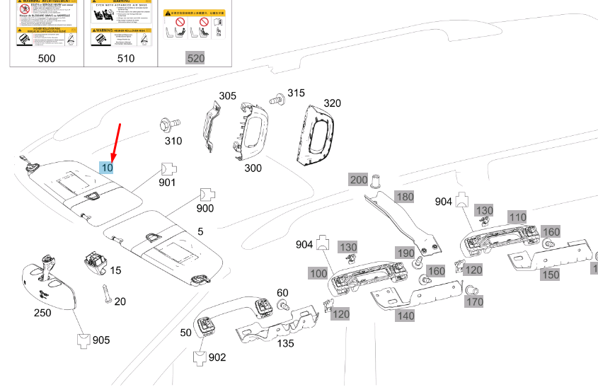 new mercedes-benz vito w447 right side sun visor lhd a44781010007m94 original
