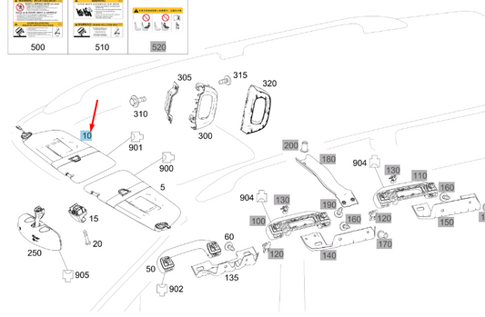 new mercedes-benz vito w447 right side sun visor lhd a44781010007m94 original