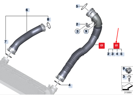 new bmw 5 gran turismo f07 charge-air duct pipe 13717612091 original