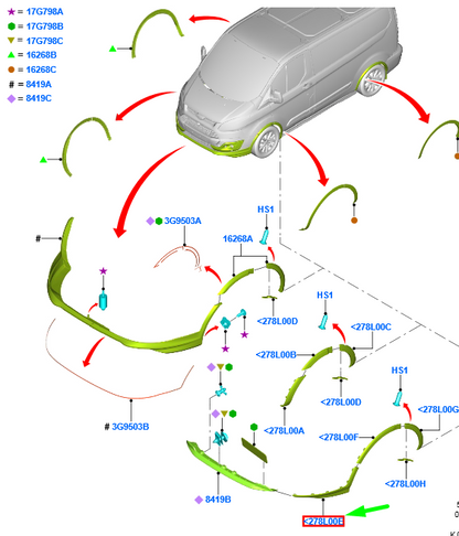 new ford transit custom front left wheel arch front deflector 2381972 original