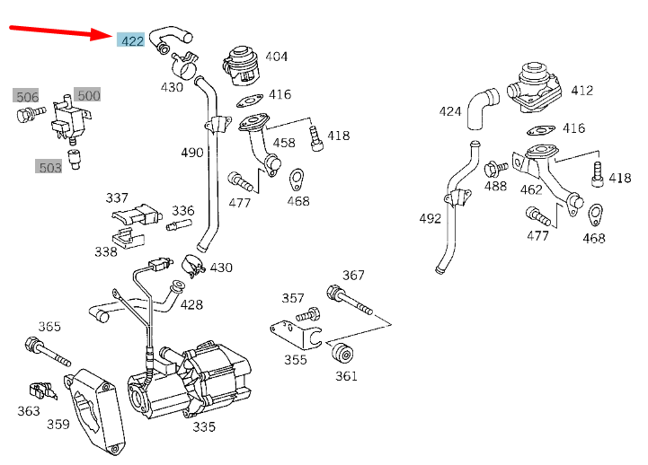 new mb e w210 shut-off valve to air injection line hose a1041412483 original