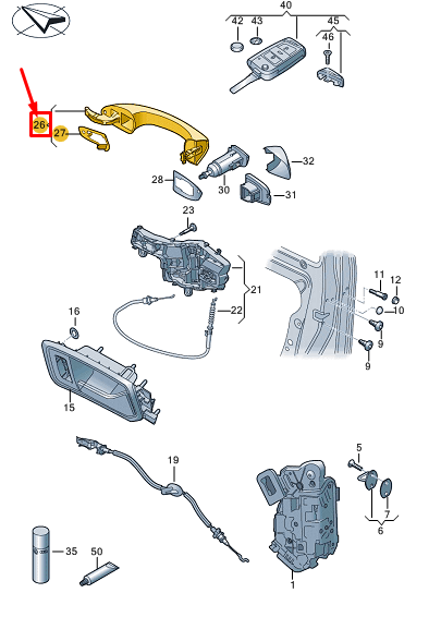 NEW VW TIGUAN AD FRONT RIGHT DOOR EXTERIOR HANDLE 510837206LGRU ORIGINAL