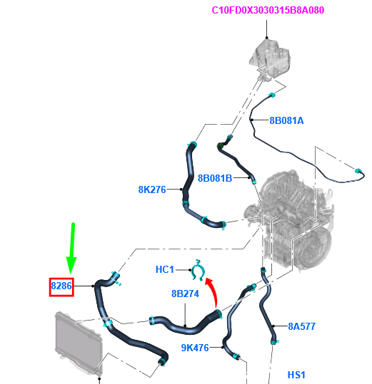 new ford b-max b232 cooling system hose 1802619 original