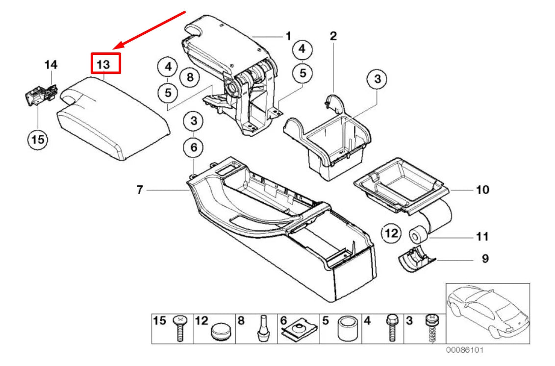 NEW BMW 3 E46 FRONT CENTER CONSOLE ARMREST 51167901351 7901351 ORIGINAL