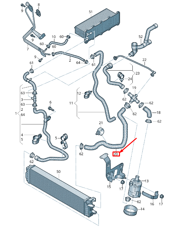 new audi tt fv additional radiator coolant hose 8w0121052g original
