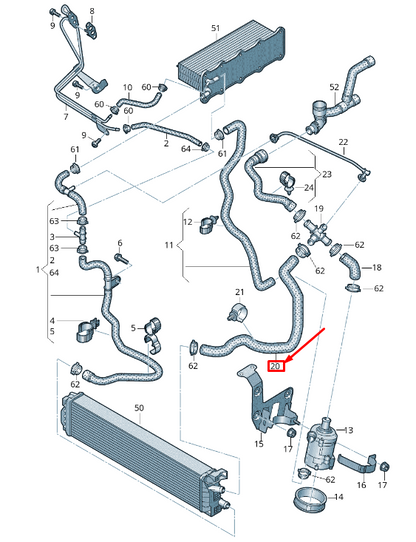 new audi tt fv additional radiator coolant hose 8w0121052g original