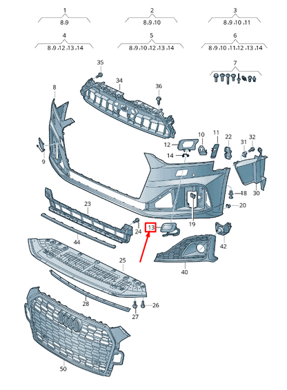 new audi a5 f5 front right bumper headlight washer cover 8w6955276cgru original