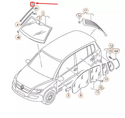 NEW VW TIGUAN 5N MK1 WINDSHIELD RIGHT SIDE WATER DEFLECTOR 5N08543285AP ORIGINAL