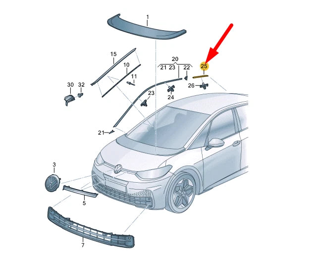 NEW VOLKSWAGEN ID.3 E11 RIGHT ROOF MOLDING 10A853704ATO8 ORIGINAL