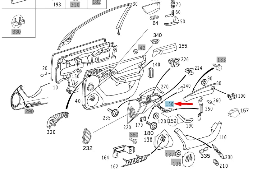 NEW MB S W220 FRONT LEFT DOOR HANDLE LOWER PART A22081001547D43 ORIGINAL