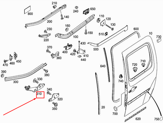 new mercedes-benz citan w415 front rh sliding door carriage a4157602000 original