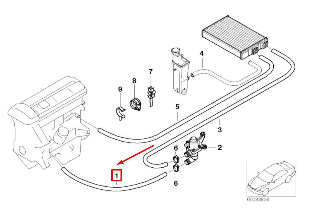 NEW BMW 3 E46 HVAC HEATER HOSE 64218376999 8376999 ORIGINAL
