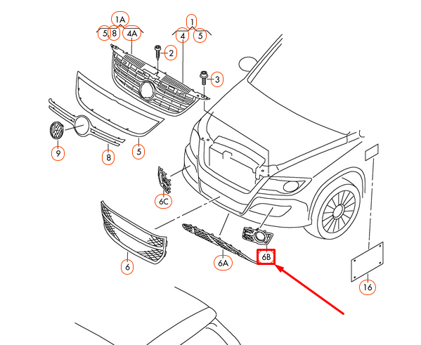 NEW VOLKSWAGEN TIGUAN MK1 FRONT LEFT FOG LIGHT GRILLE 5N0853665A9B9 ORIGINAL