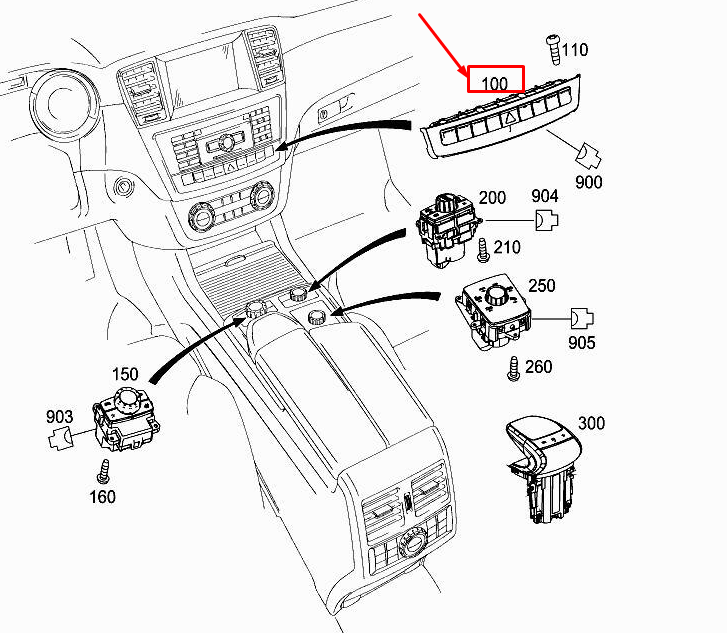 NEW MERCEDES-BENZ ML W166 UPPER CONTROL PANEL SWITCH BLOCK A1669057201 ORIGINAL