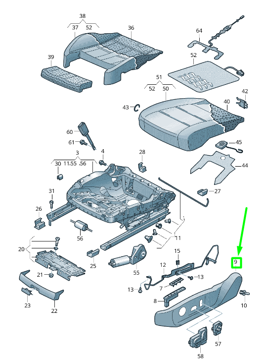 new volkswagen passat b8 3g front right seat frame trim 3g0881318j2jv original