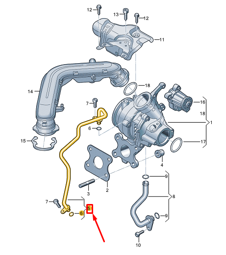 new vw golf cd mk8 turbocharger supply pipe 05c145140c original