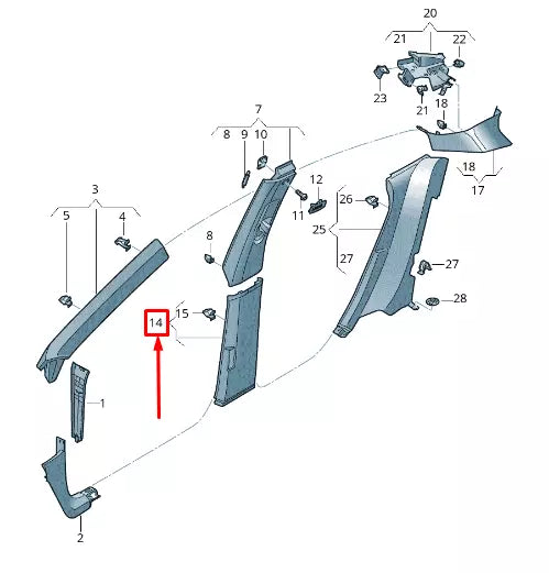 NEW VOLKSWAGEN ARTEON 3H7 RIGHT B-PILLAR LOWER TRIM 3G88672923HS