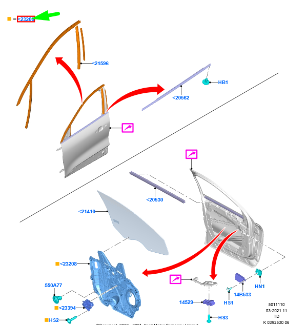 new ford kuga mk3 front left door window regulator 2449901 original
