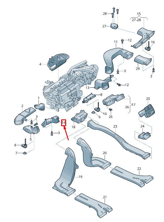 new audi a4 avant b9 front right footwell air vent rhd 8w2819152 original