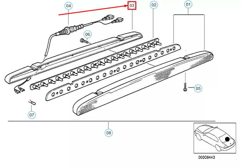 NEW BMW 5 TOURING E34 THIRD BRAKE LIGHT COVER 63258355030 8355030 ORIGINAL