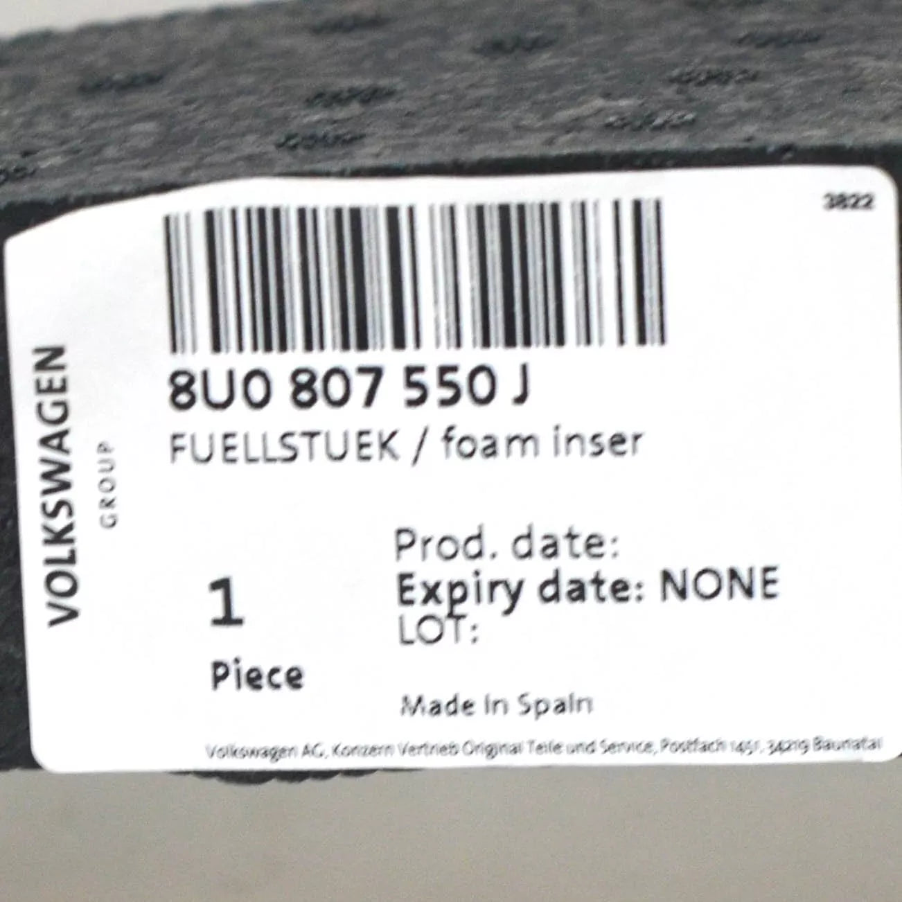 NEW AUDI Q3 8U FRONT BUMPER FOAM 8U0807550J 2013 ORIGINAL