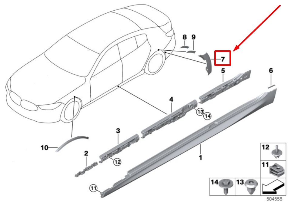 new bmw m8 g16 right wheel arch connection 8077172 51778077172 original
