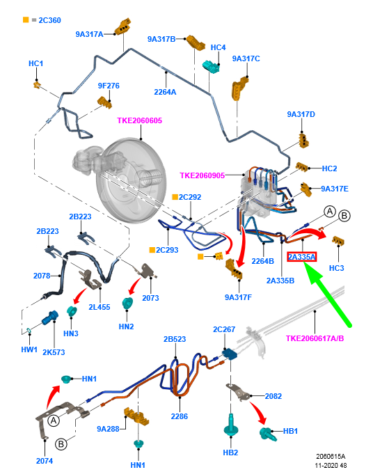 new ford ranger t6 mk1 front brake pipe tube assy 2115443 db39-2c294-da original