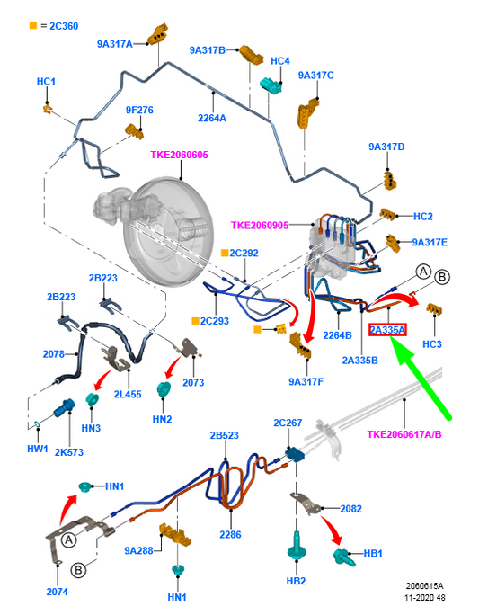 new ford ranger t6 mk1 front brake pipe tube assy 2115443 db39-2c294-da original