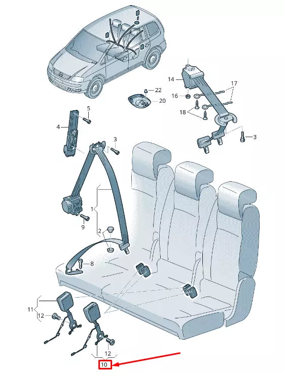 NEW VW TOURAN 5T REAR SEAT BELT BUCKLE 5TA857739DMNB