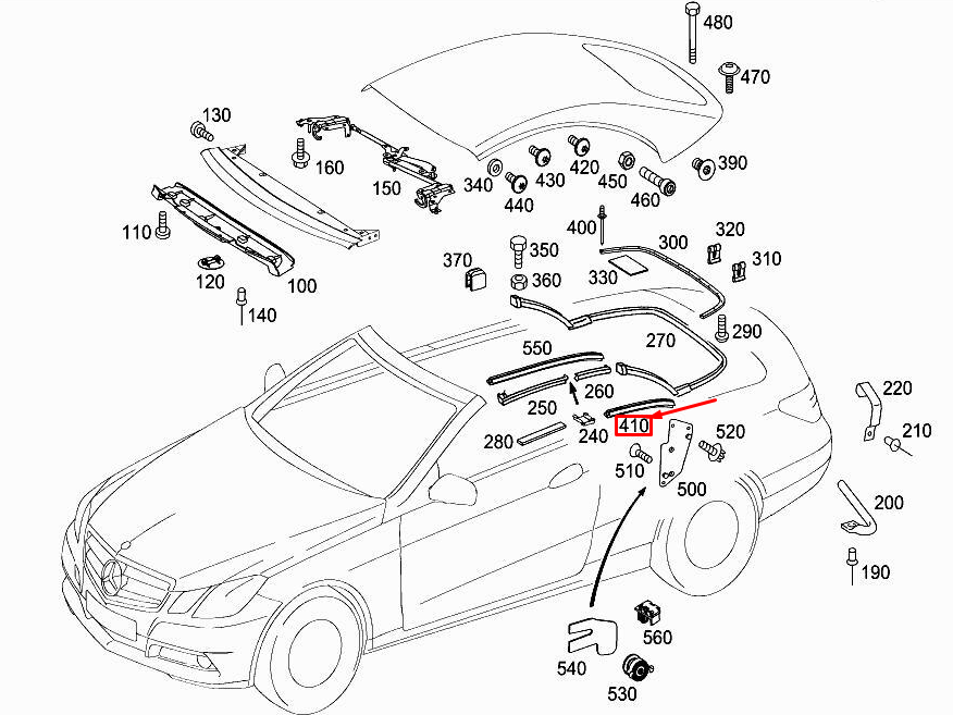 new mercedes-benz e cabrio a207 rear right roof rail a2097700805 original