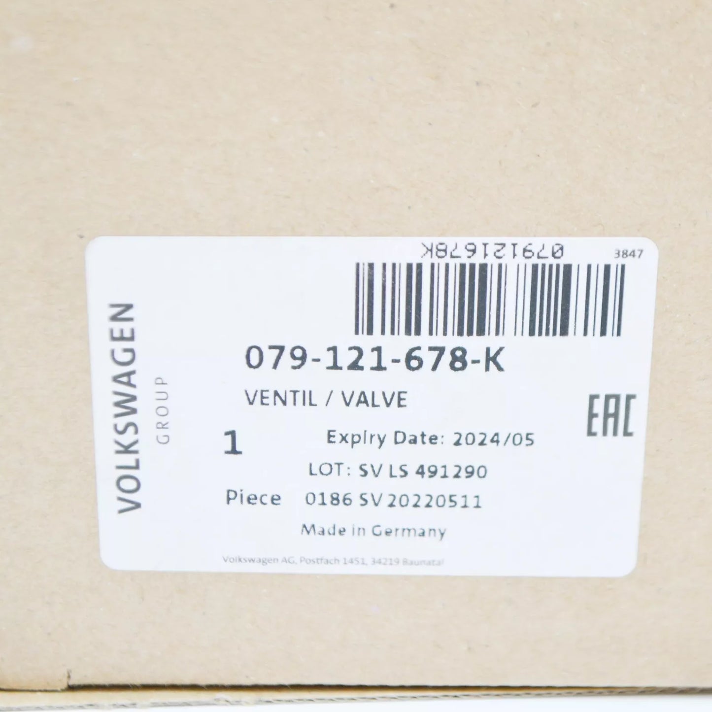 NEW AUDI A7 SPORTBACK 4G FRONT COOLANT SWITCHING VALVE 079121678K ORIGINAL