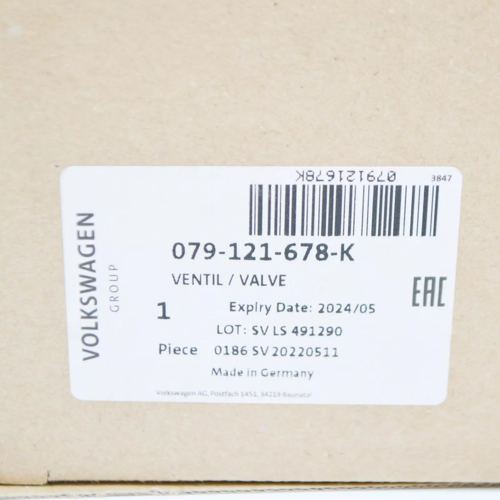 NEW AUDI A7 SPORTBACK 4G FRONT COOLANT SWITCHING VALVE 079121678K ORIGINAL