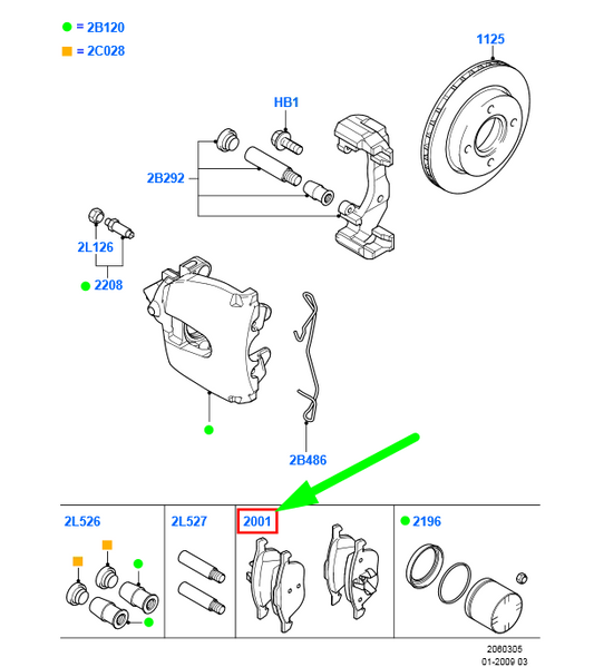 new ford focus mk2 front wheel brake pads set 9m51-2k021-bf 1761090 original