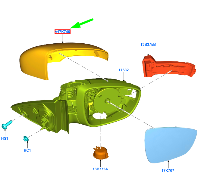 new ford focus mk4 front right door mirror cover lhd 2219773 original
