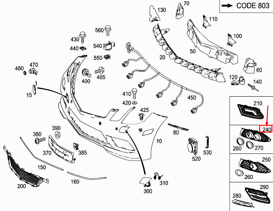 NEW MERCEDES-BENZ E COUPE C207 FRONT RH LOWER BUMPER COVER A2078850653 ORIGINAL