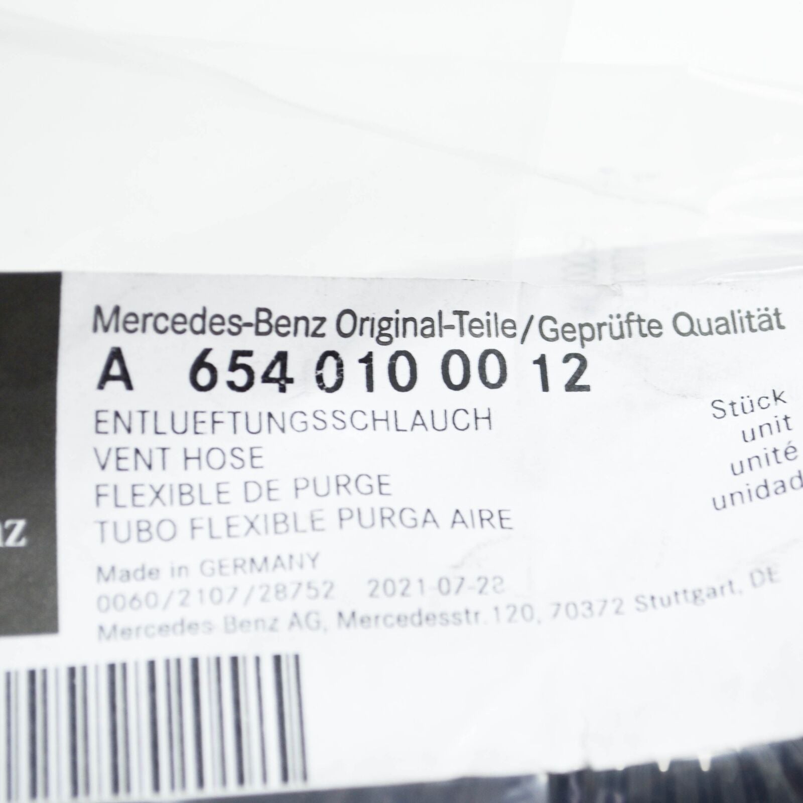 NEW MERCEDES-BENZ A W177 ENGINE VENT HOSE PIPE A6540100012 ORIGINAL