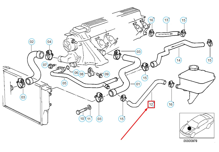 NEW BMW 5 E39 COOLING SYSTEM WATER HOSE 11532246001 ORIGINAL