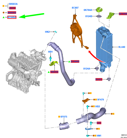 new ford fiesta mk6 wt lower intercooler air duct c1b1-6c646-ah 1868114 original