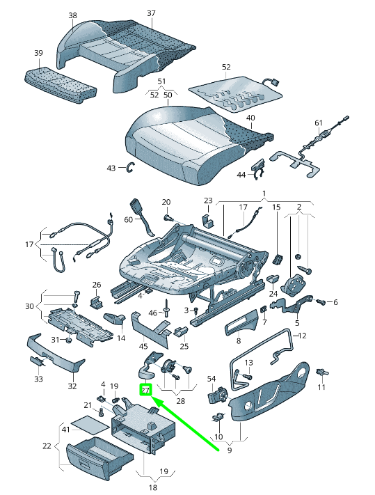 new volkswagen golf 5g mk7 front left seat actuating lever 8v08810914pk original