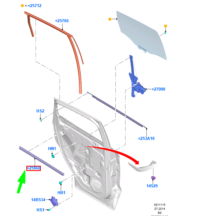 new ford kuga mk2 c520 rear right door window belt weatherstrip 5257181 original