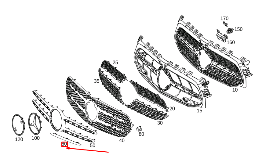 new mercedes-benz b w247 radiator grille left upper trim bar a2478881500