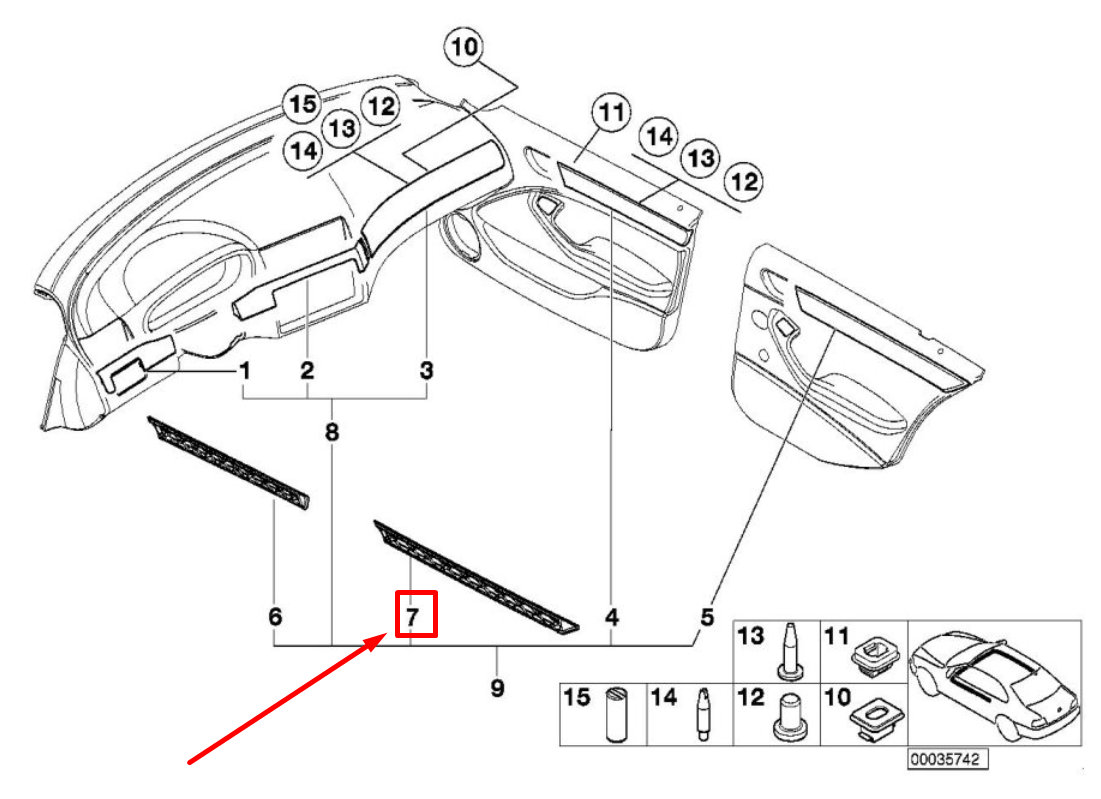 new bmw 3 e46 rear left door decorative strip 8235231 51428235231 original